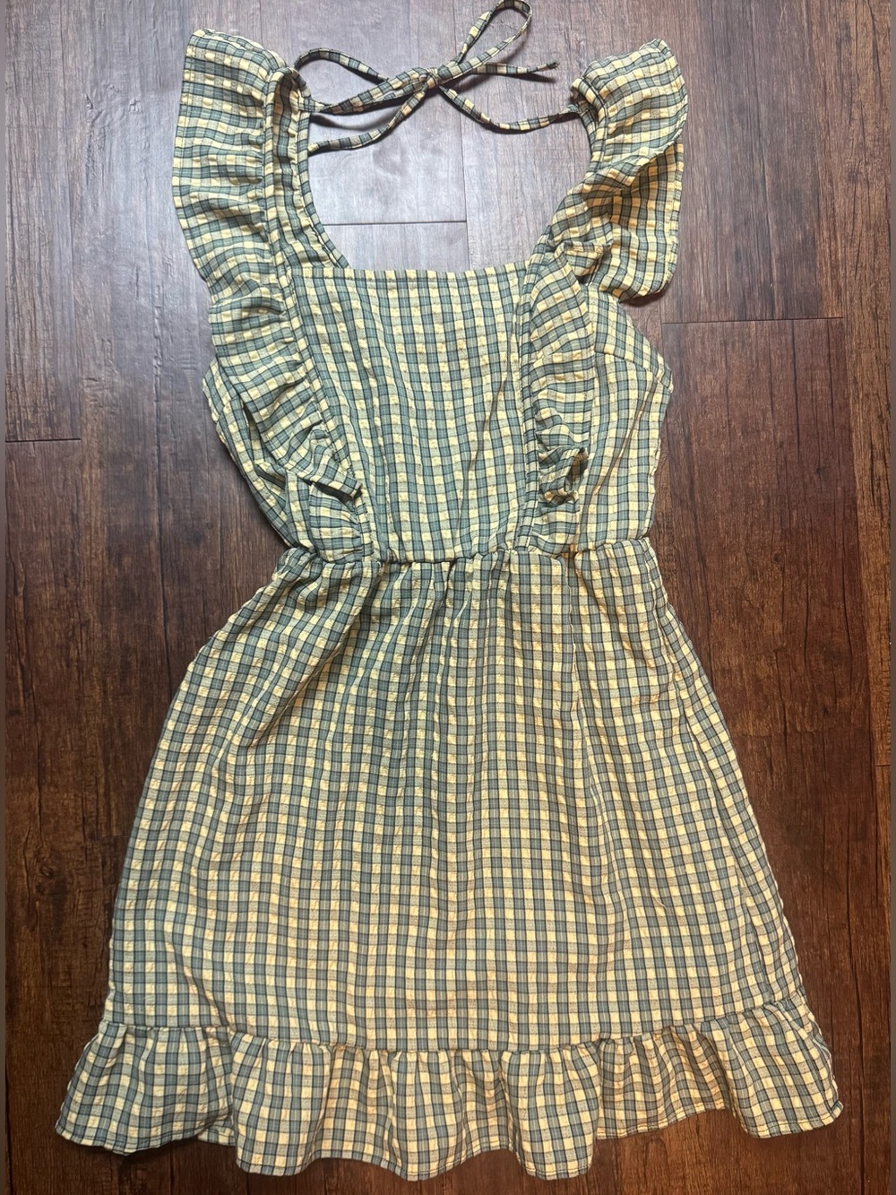 Wild Fable Yellow and Green Plaid Ruffle Sundress
